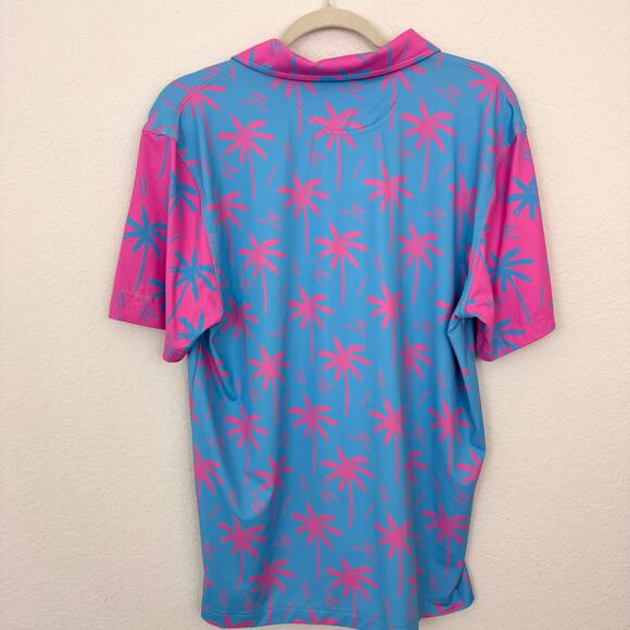 Chubbies Men Polo Shirt Sz S Tropical Palm Vacation Summer Lightweight Pink Blue - Picture 3 of 9